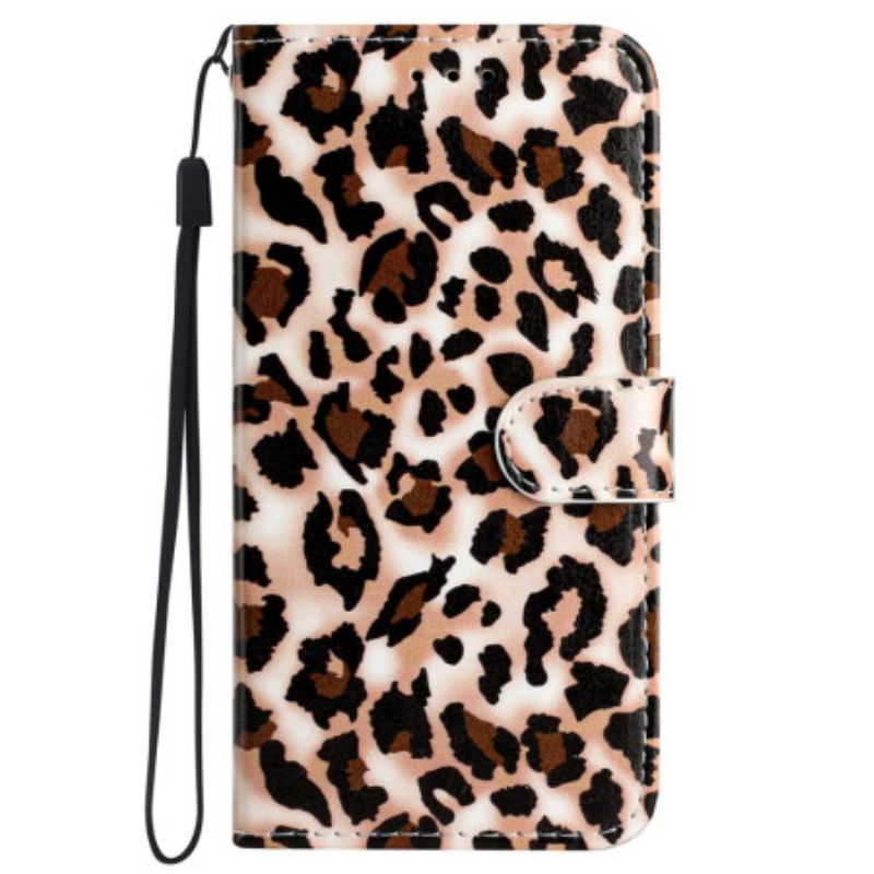 Flip Case Leren iPhone 16 Luipaardpatroon Met Riempje