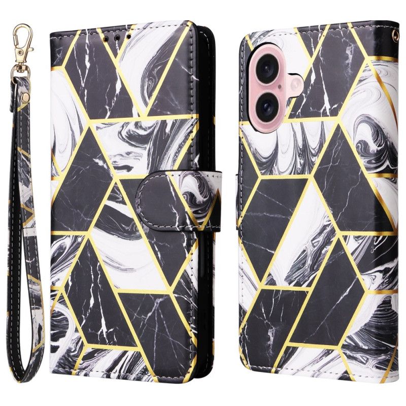 Flip Case Leren iPhone 16 Marmerpatroon Band