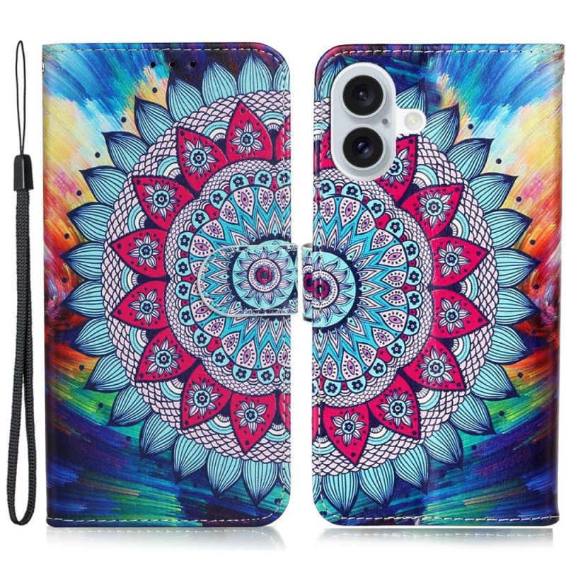 Folio-hoesje iPhone 16 Fantastische Mandala Met Riempje