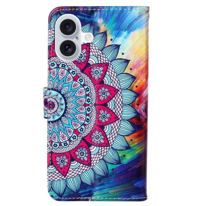 Folio-hoesje iPhone 16 Fantastische Mandala Met Riempje