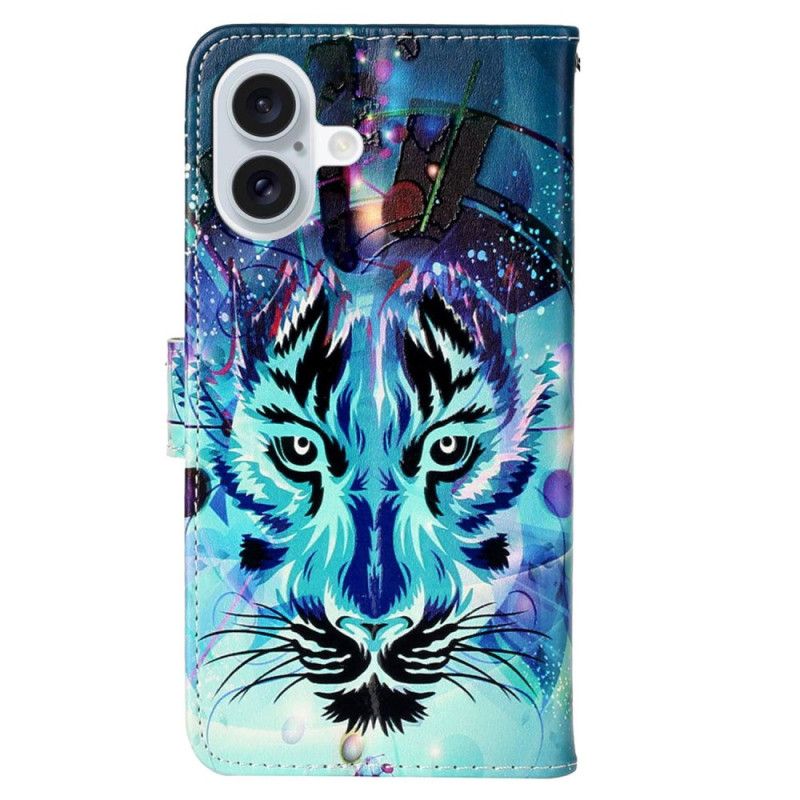 Folio-hoesje iPhone 16 Telefoonhoesje Wolfpatroon Met Riempje