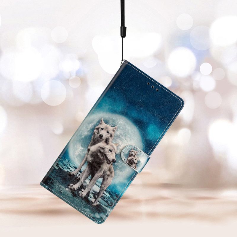 Folio-hoesje iPhone 16 Twee Lanyard-wolven