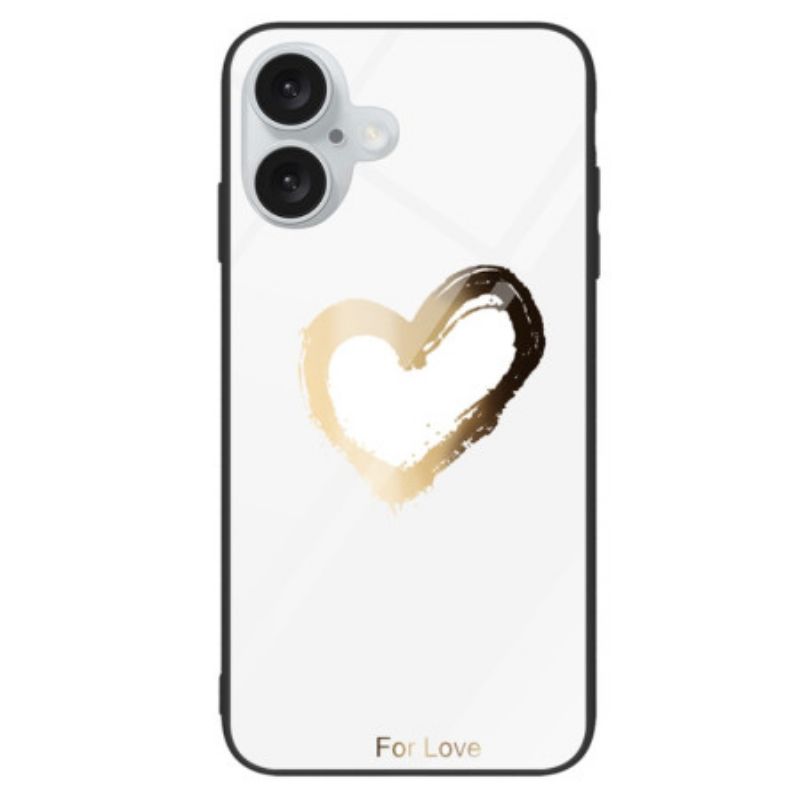 Hoesje iPhone 16 Gouden Hart Van Gehard Glas Op Witte Achtergrond Bescherming Hoesje