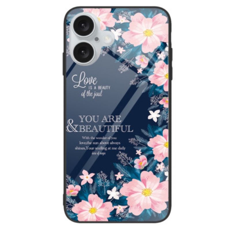 Hoesje iPhone 16 Roze Bloemen Van Gehard Glas