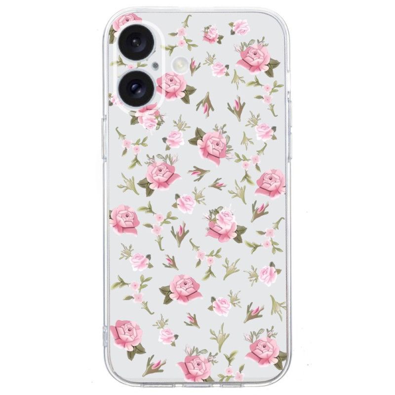 Hoesje iPhone 16 Transparante Rand Roze Bloemen