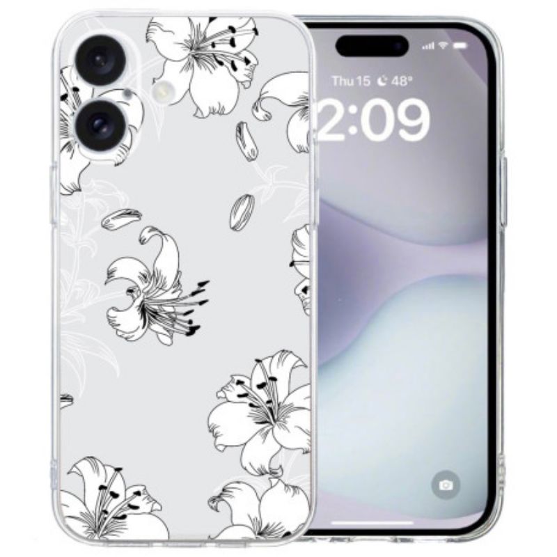 Hoesje iPhone 16 Transparante Rand Witte Bloemen Bescherming Hoesje