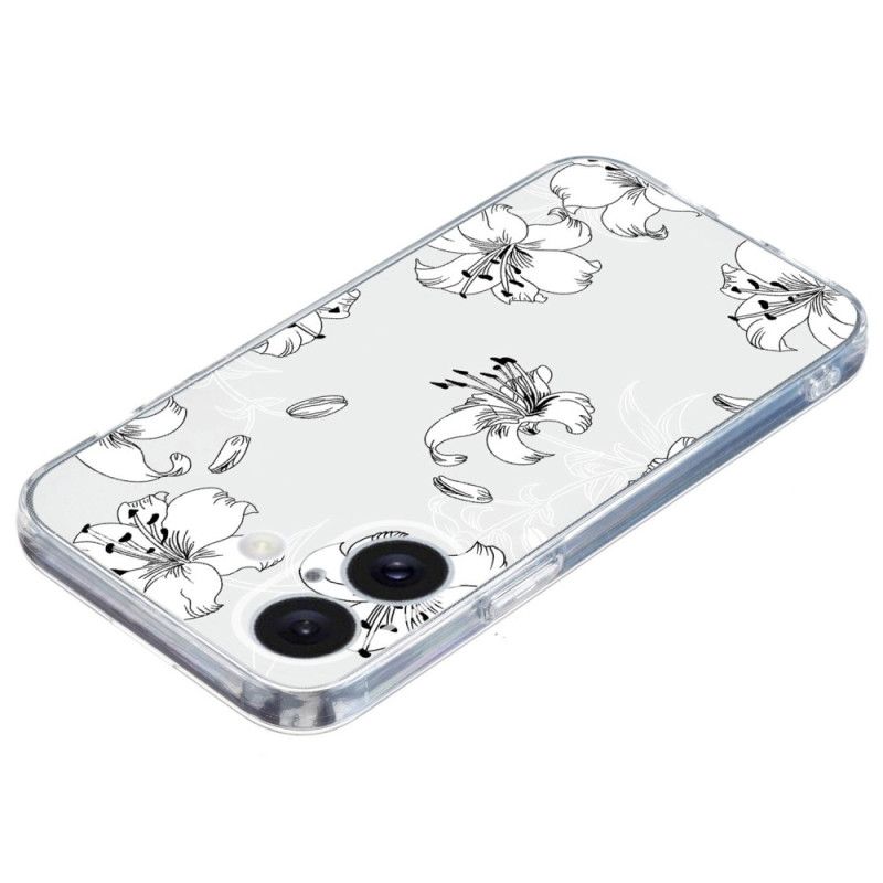 Hoesje iPhone 16 Transparante Rand Witte Bloemen Bescherming Hoesje