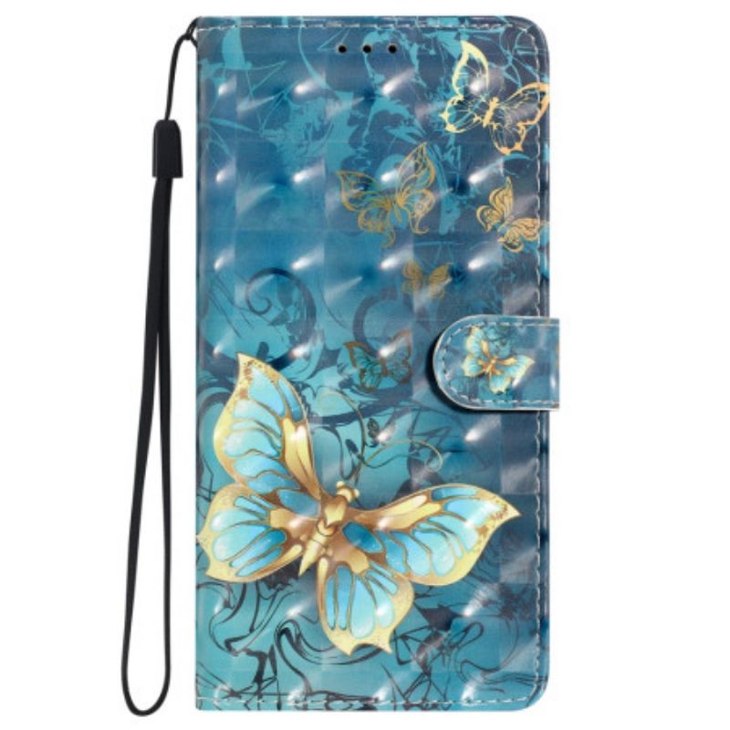 Leren Hoesje iPhone 16 3d Vlinders Met Koord Bescherming Hoesje