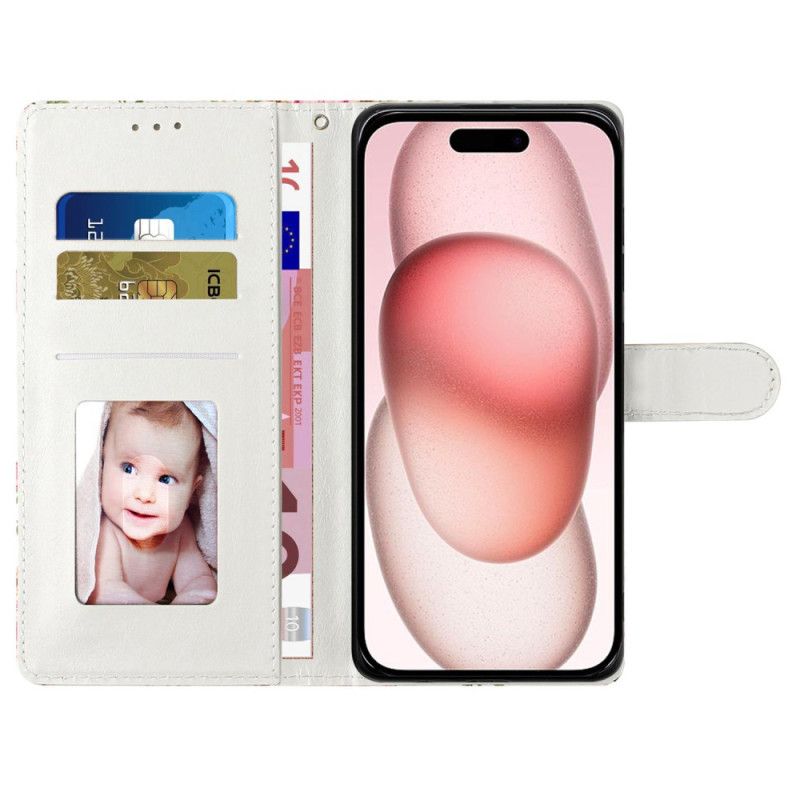 Leren Hoesje iPhone 16 3d Vlinders Met Koord Bescherming Hoesje