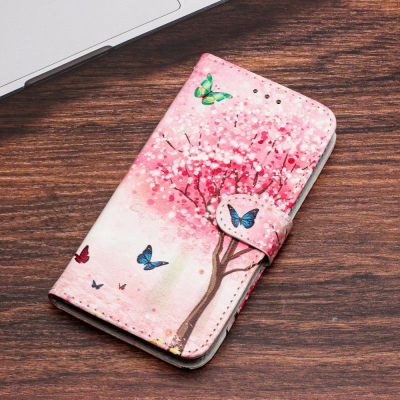 Leren Hoesje iPhone 16 Kersenbloesemboom Met Riem Bescherming Hoesje