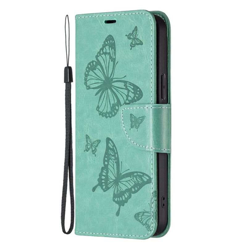 Leren Hoesje iPhone 16 Lanyard Vlinders