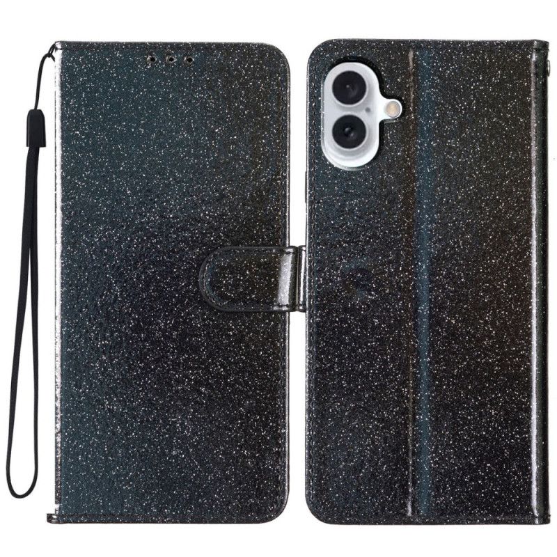 Leren Hoesje iPhone 16 Pailletten Met Bandjes Bescherming Hoesje