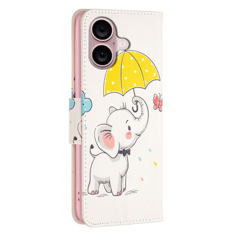 Leren Hoesje iPhone 16 Paraplu En Olifant Bescherming Hoesje