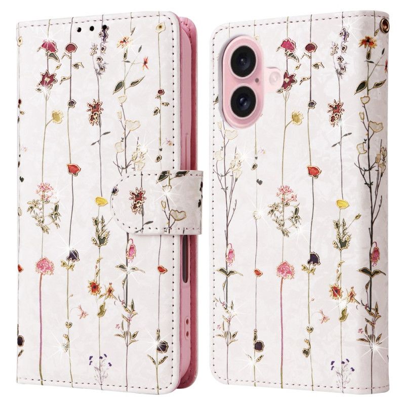 Leren Hoesje Voor iPhone 16 Bloemen Rfid-blokkeertechnologie