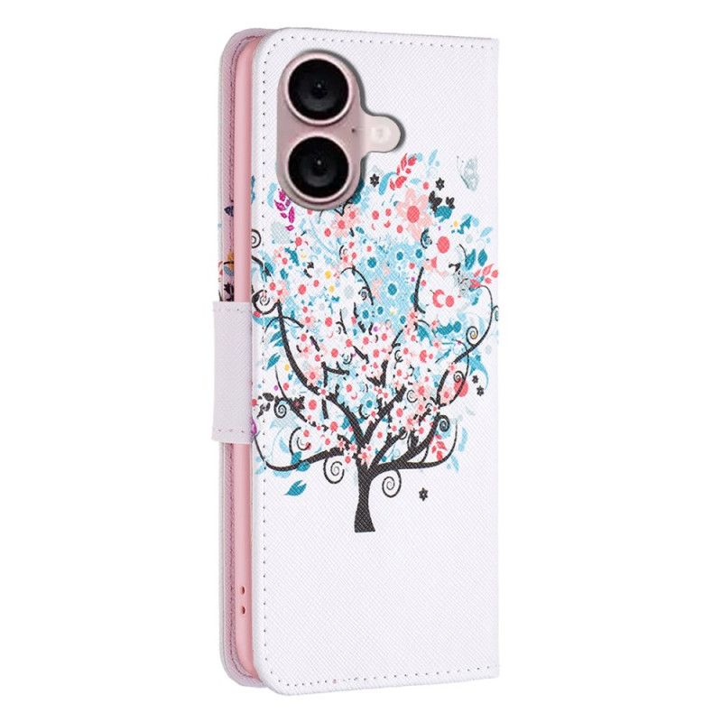 Leren Hoesje Voor iPhone 16 Bloemrijke Boom