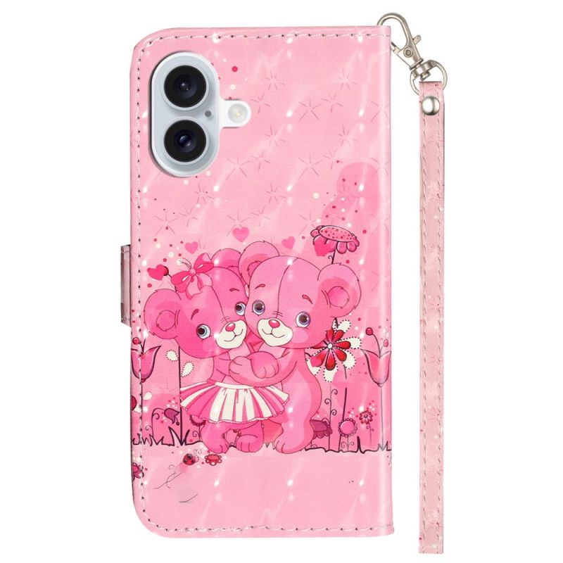 Leren Hoesje Voor iPhone 16 Paar Beren Met Riem