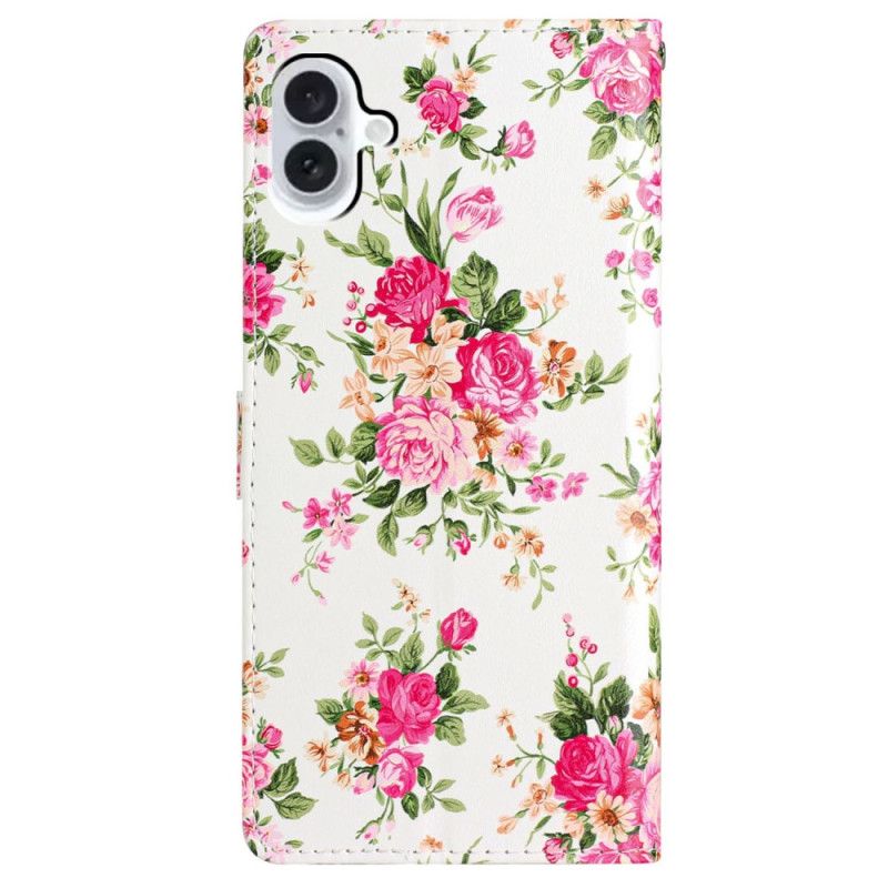 Leren Hoesje Voor iPhone 16 Rode Bloemen Met Riem