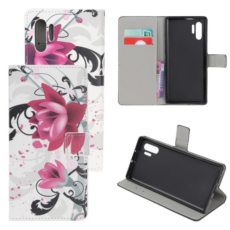 Bescherming Hoesje Samsung Galaxy Note 10 Plus Roze Magenta Tropische Bloemen