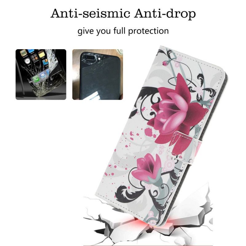 Bescherming Hoesje Samsung Galaxy Note 10 Plus Roze Magenta Tropische Bloemen