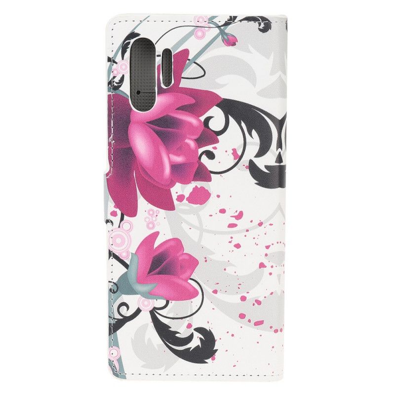 Bescherming Hoesje Samsung Galaxy Note 10 Plus Roze Magenta Tropische Bloemen