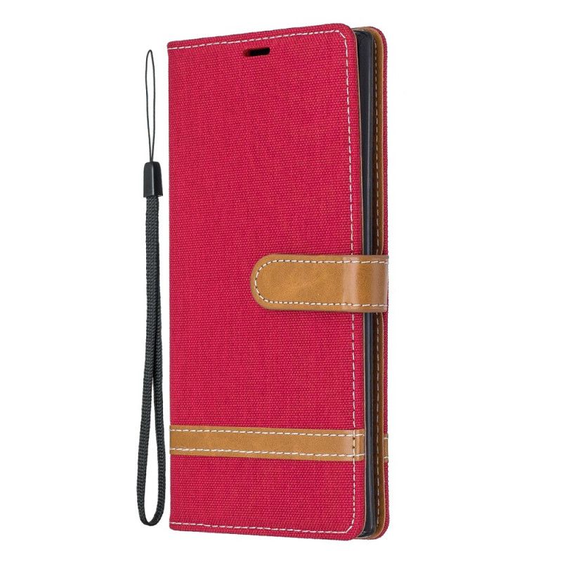 Cover Folio-hoesje Samsung Galaxy Note 10 Plus Grijs Zwart Telefoonhoesje Stof En Leereffect Met String