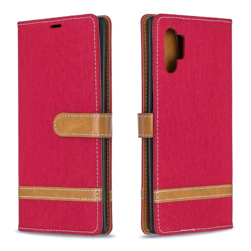 Cover Folio-hoesje Samsung Galaxy Note 10 Plus Grijs Zwart Telefoonhoesje Stof En Leereffect Met String