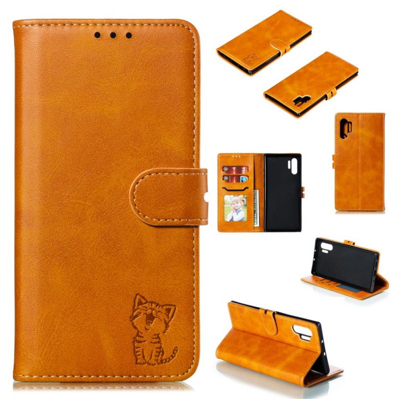 Cover Folio-hoesje Samsung Galaxy Note 10 Plus Rood Zwart Telefoonhoesje Kitten Imitatieleer