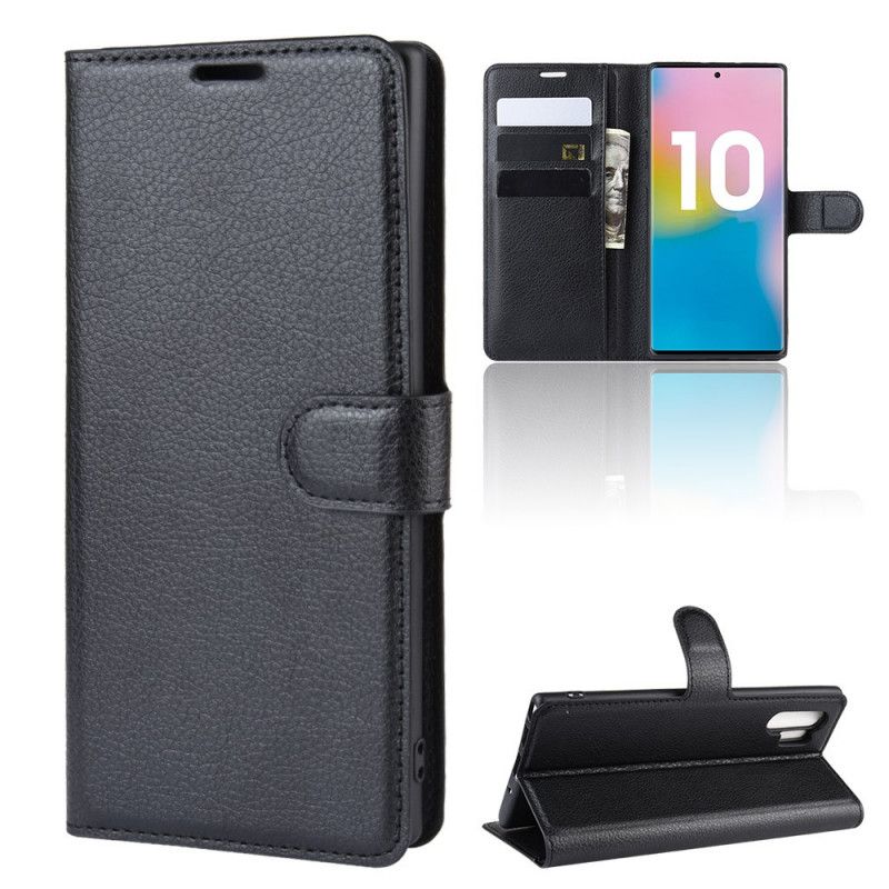 Flip Case Leren Samsung Galaxy Note 10 Plus Wit Zwart Klassieke Kleuren