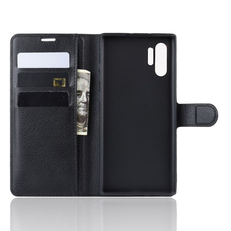 Flip Case Leren Samsung Galaxy Note 10 Plus Wit Zwart Klassieke Kleuren