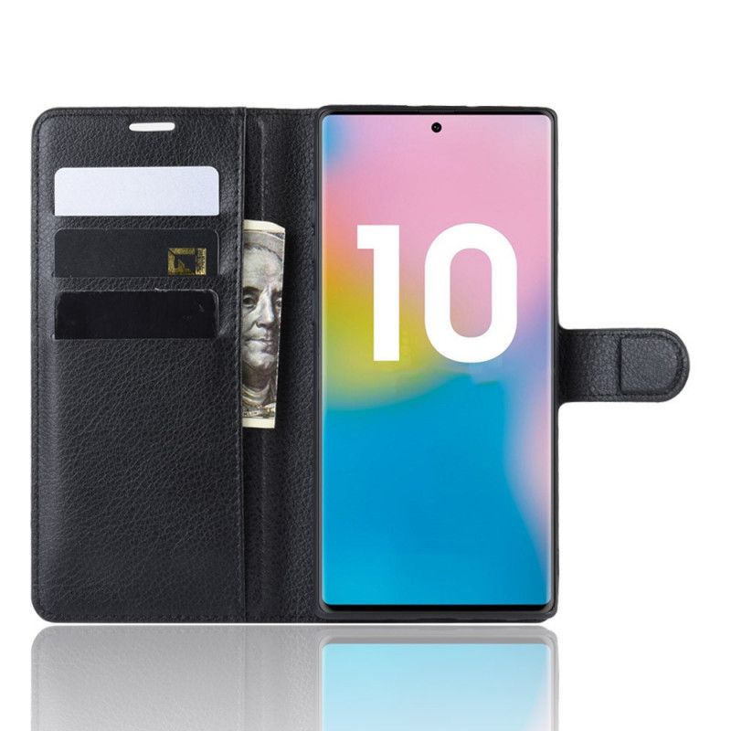 Flip Case Leren Samsung Galaxy Note 10 Plus Wit Zwart Klassieke Kleuren