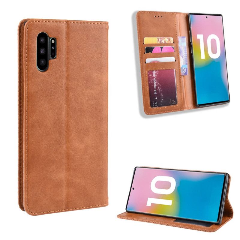 Folio-hoesje voor Samsung Galaxy Note 10 Plus Rood Zwart Gestileerd Vintage Leereffect