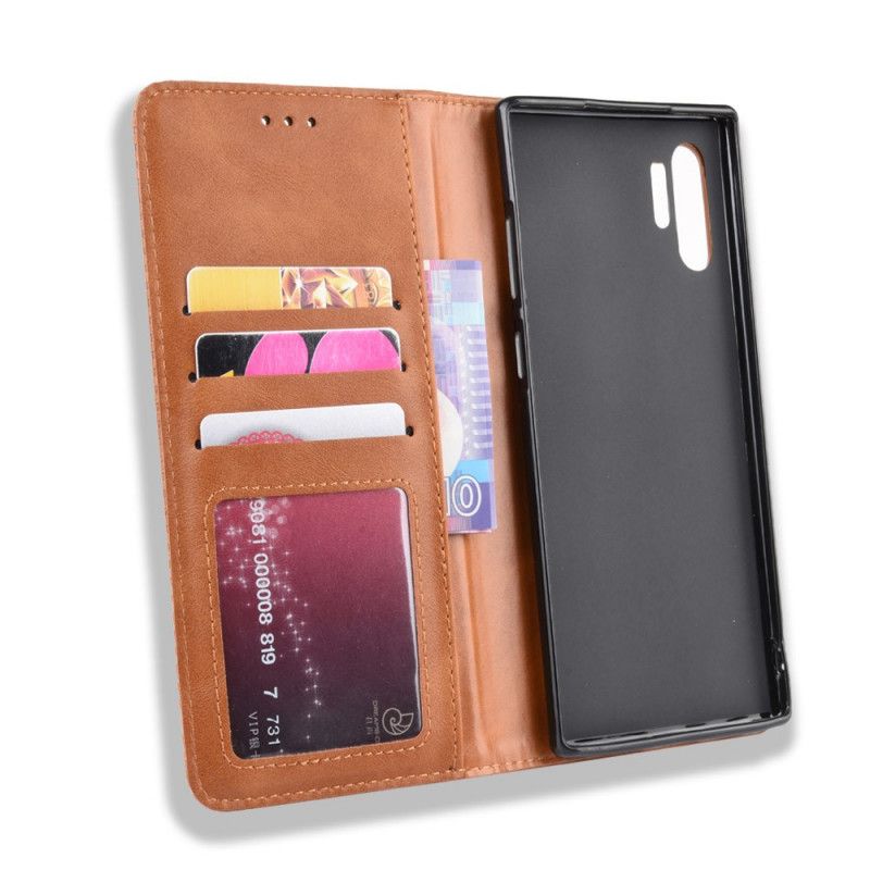 Folio-hoesje voor Samsung Galaxy Note 10 Plus Rood Zwart Gestileerd Vintage Leereffect