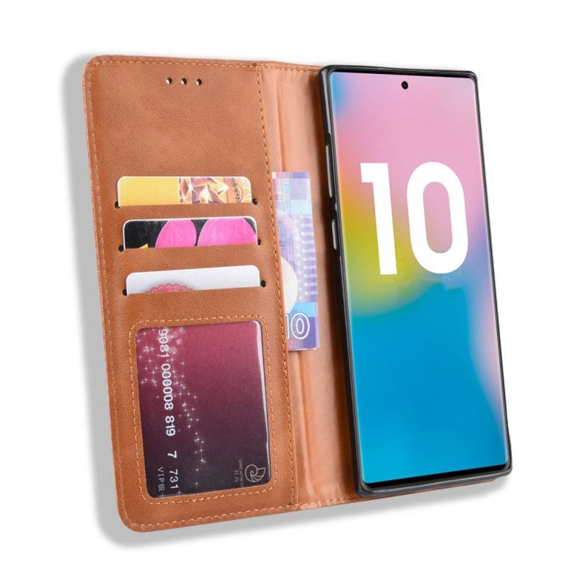 Folio-hoesje voor Samsung Galaxy Note 10 Plus Rood Zwart Gestileerd Vintage Leereffect