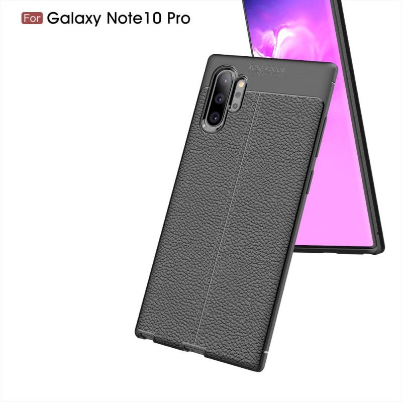 Hoesje Samsung Galaxy Note 10 Plus Rood Zwart Dubbellijns Lychee Leereffect