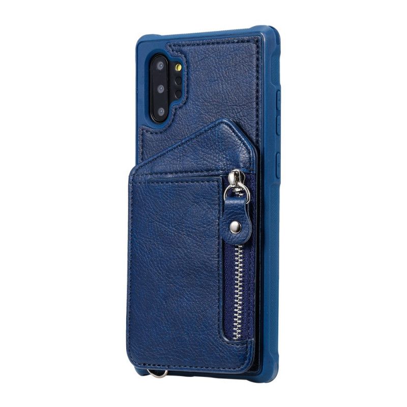 Hoesje voor Samsung Galaxy Note 10 Plus Donkerblauw Portemonnee Met Ritssluiting