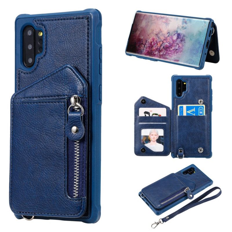 Hoesje voor Samsung Galaxy Note 10 Plus Donkerblauw Portemonnee Met Ritssluiting