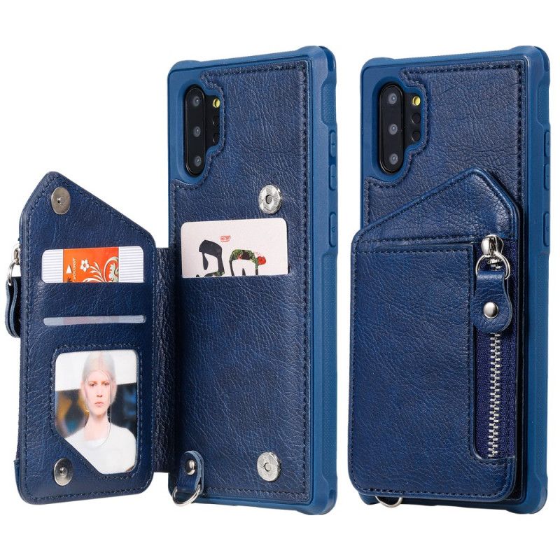 Hoesje voor Samsung Galaxy Note 10 Plus Donkerblauw Portemonnee Met Ritssluiting