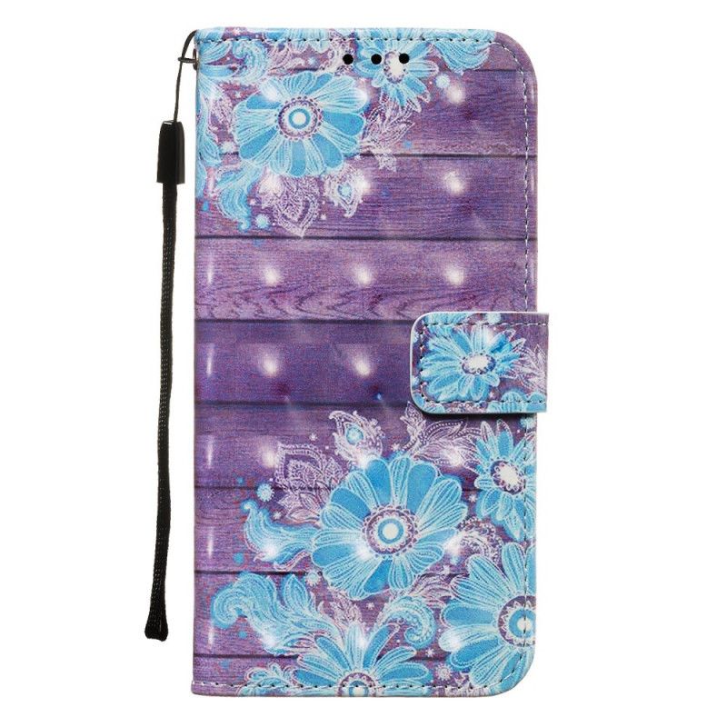 Leren Hoesje Samsung Galaxy Note 10 Plus Blauwe Bloemen Met Riempje