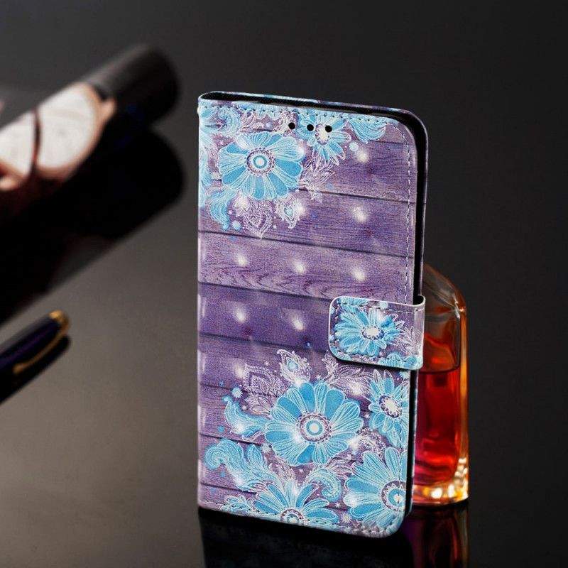 Leren Hoesje Samsung Galaxy Note 10 Plus Blauwe Bloemen Met Riempje