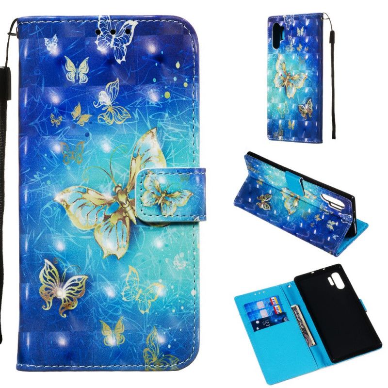 Leren Hoesje Samsung Galaxy Note 10 Plus Gouden String Vlinders