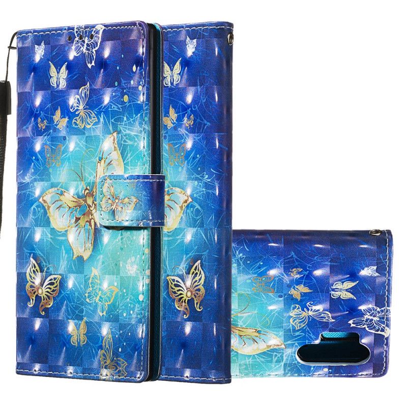 Leren Hoesje Samsung Galaxy Note 10 Plus Gouden String Vlinders