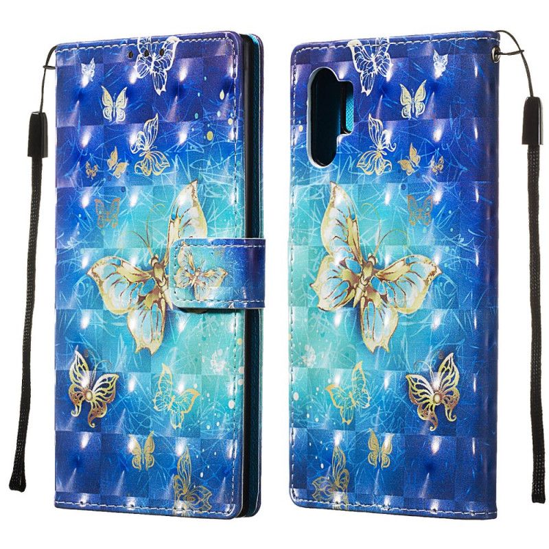 Leren Hoesje Samsung Galaxy Note 10 Plus Gouden String Vlinders