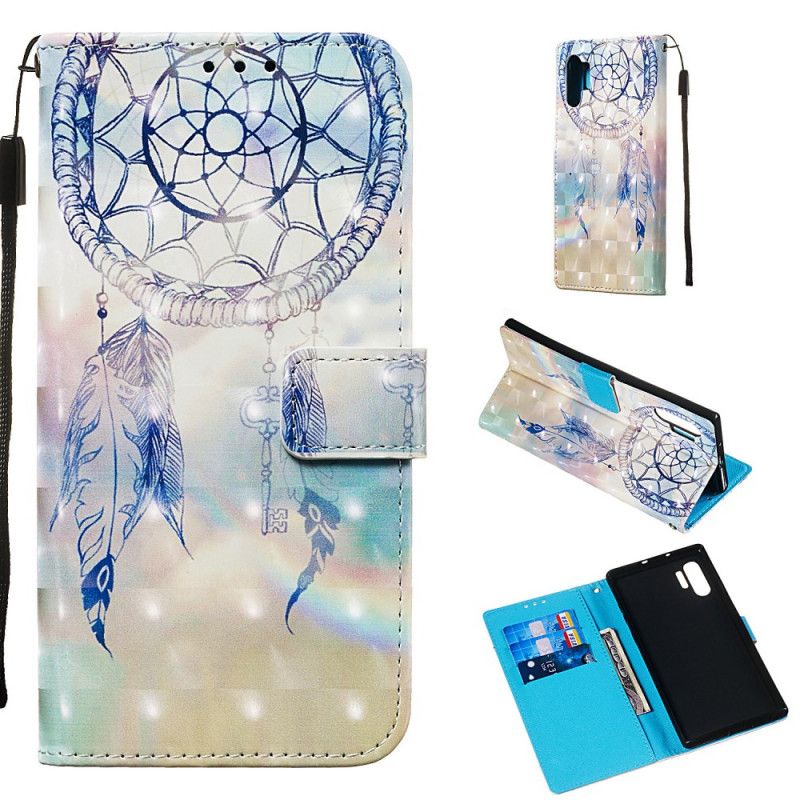 Leren Hoesje Samsung Galaxy Note 10 Plus Lichtblauw Rood Telefoonhoesje Aquarel Dromenvanger