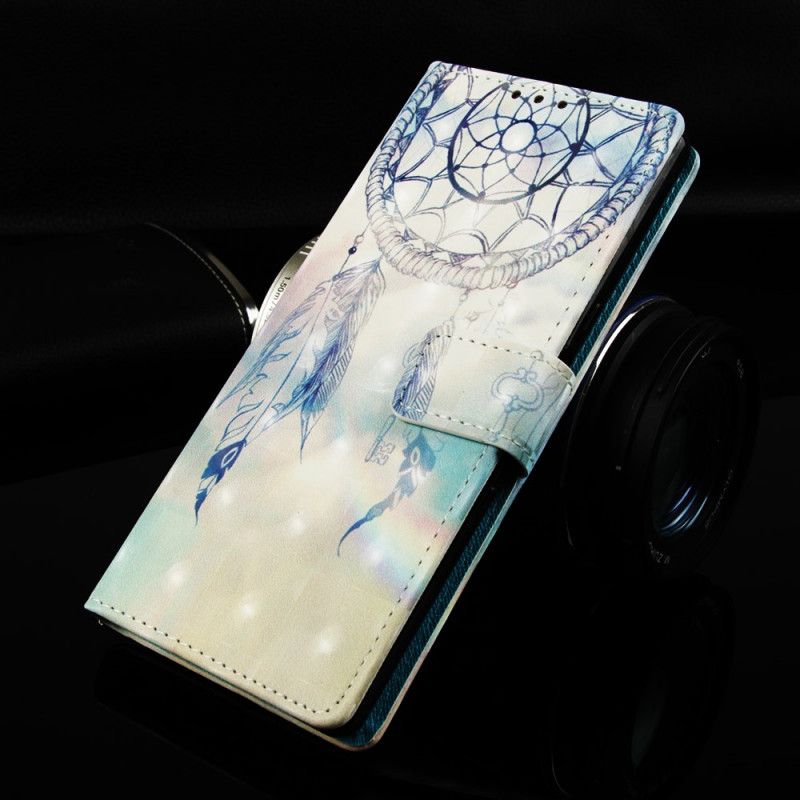 Leren Hoesje Samsung Galaxy Note 10 Plus Lichtblauw Rood Telefoonhoesje Aquarel Dromenvanger