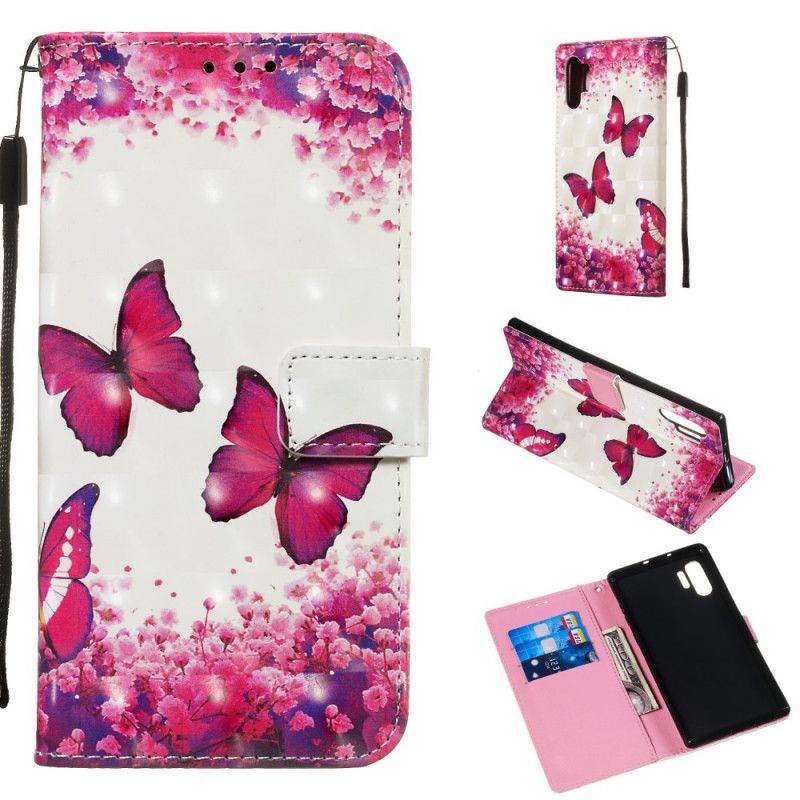 Leren Hoesje Samsung Galaxy Note 10 Plus Rode String Vlinders