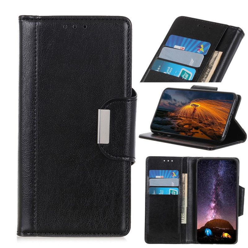 Leren Hoesje Samsung Galaxy Note 10 Plus Wit Zwart Sluiting Elegantie Van Kunstleer