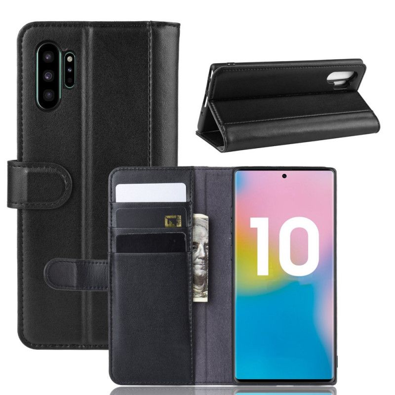 Leren Hoesje voor Samsung Galaxy Note 10 Plus Bruin Zwart Splitleer