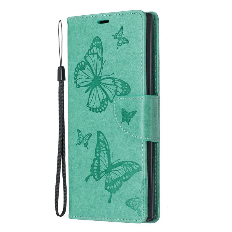 Leren Hoesje voor Samsung Galaxy Note 10 Plus Magenta Grijs Mooie Strappy Vlinders