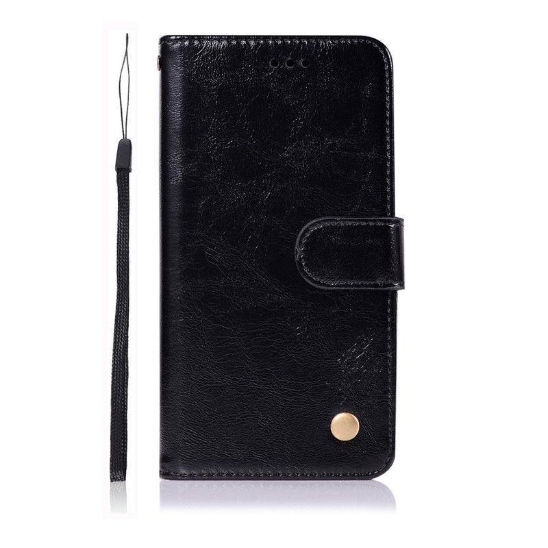 Leren Hoesje voor Samsung Galaxy Note 10 Plus Zwart Vintage Leereffect Met Riempje