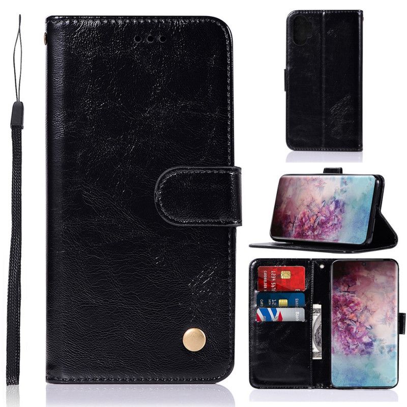 Leren Hoesje voor Samsung Galaxy Note 10 Plus Zwart Vintage Leereffect Met Riempje